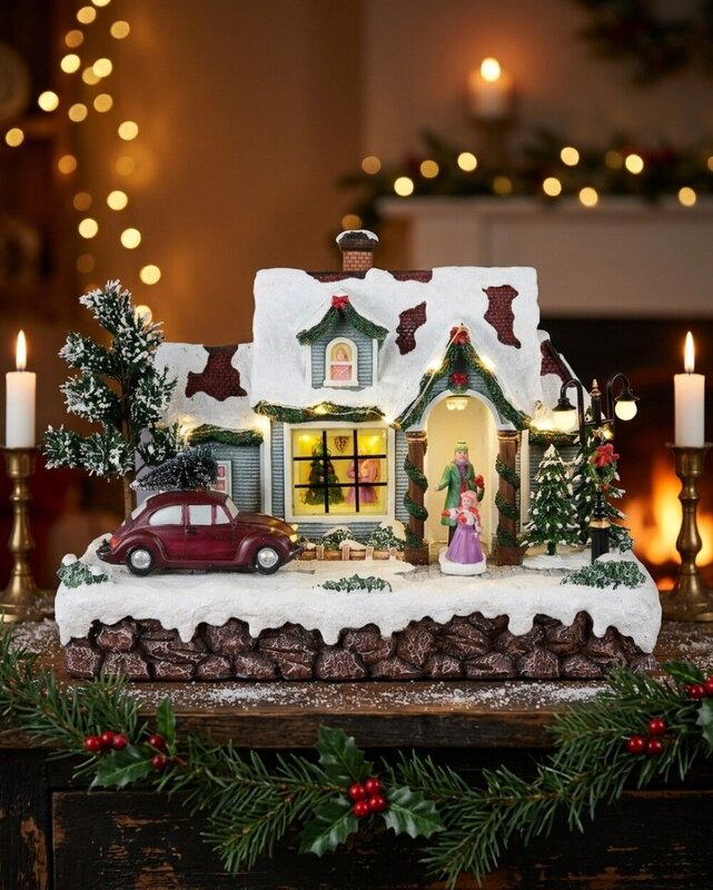 Animated Musical Home For Christmas With LED Car & Street Lamp | 30cm — image 2