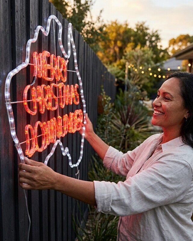 1.1m Outdoor Merry Christmas Down Under Aussie Map LED Rope Light Motif — image 3