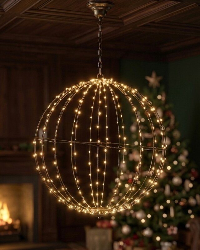 50cm Outdoor 3D Hanging Black Sphere LED Cage Light Display — image 2