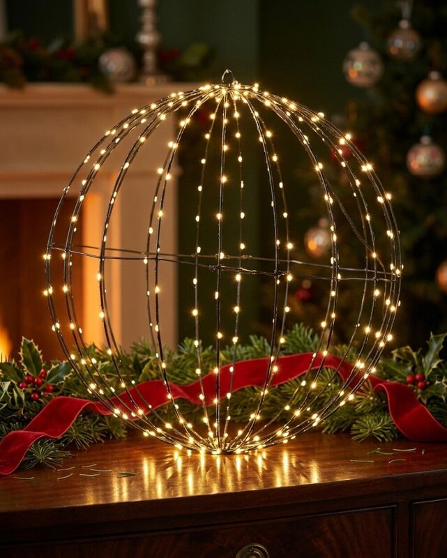 50cm Outdoor 3D Hanging Black Sphere LED Cage Light Display — image 4