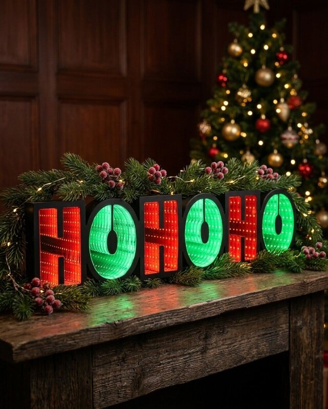 60cm Outdoor HO HO HO Infinity Mirror Red & Green LED Light Display — image 4
