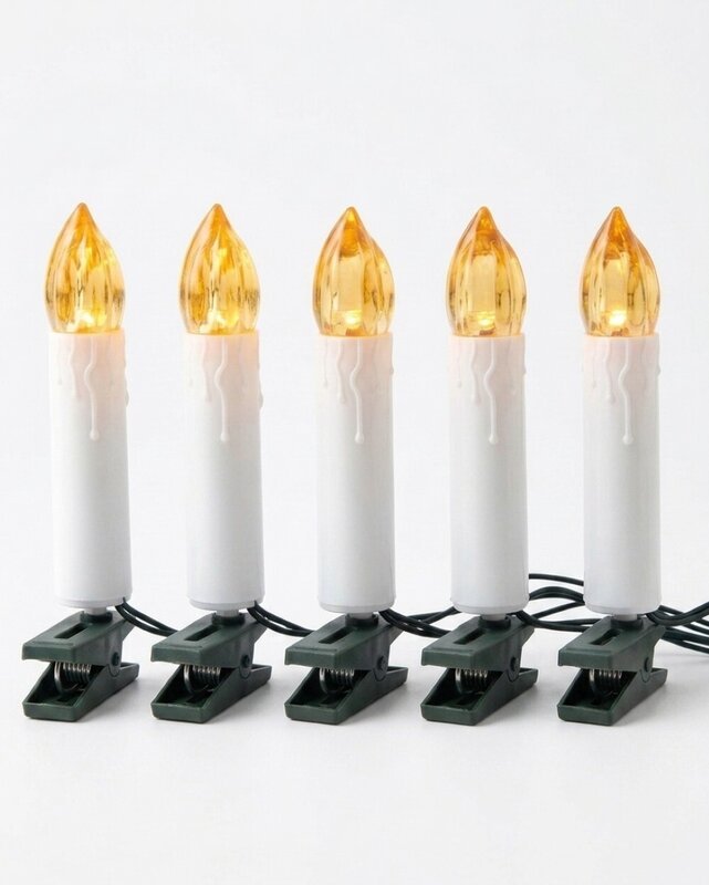 50 Warm White LED Static Flame White Christmas Candles With Clips | 4m — image 5