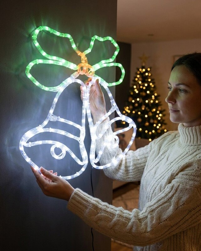 55cm Dynamic Christmas Bells & Holly Outdoor LED Rope Light Display — image 3