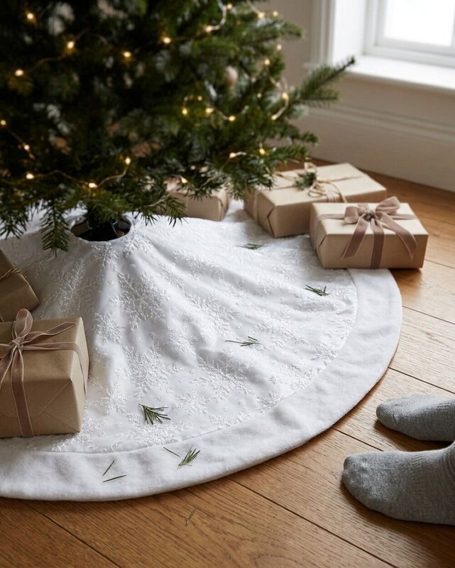 1m White Sheer Organza & Iridescent Snowflake Christmas Tree Skirt — image 4