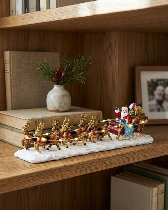 Santa, Sleigh & Reindeers In Snow With Warm White LED Lights | 22cm — image 4
