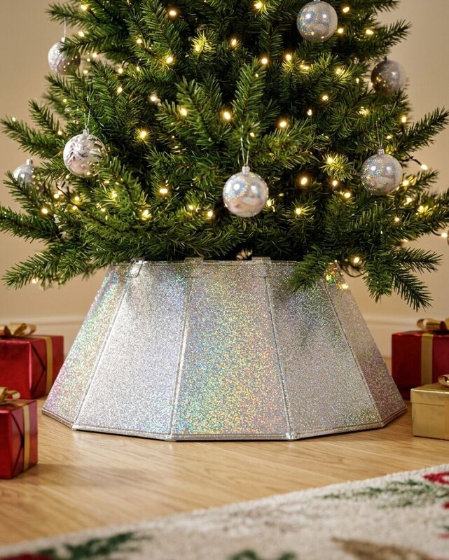 68cm Silver & Iridescent Glitter Prism Faceted Christmas Tree Collar — image 4