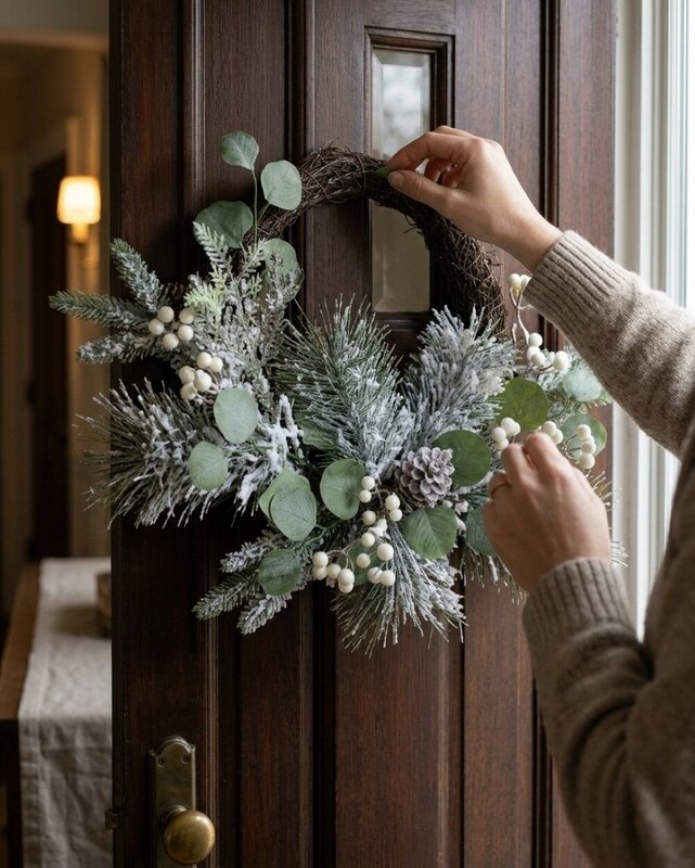 50cm Frosted Winter Christmas Wreath With Snowberries & Flocked Foliage — image 4