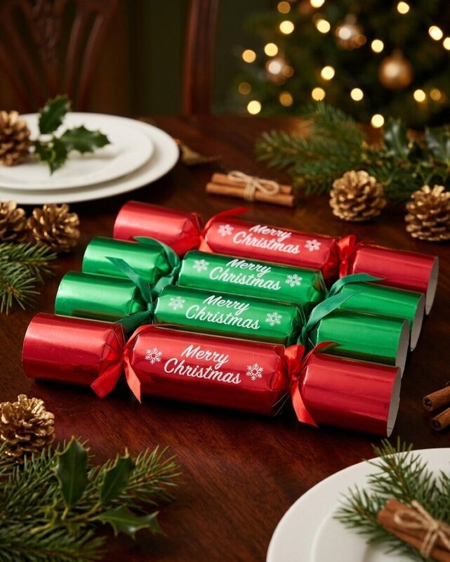 50x Red & Green Foil Merry Christmas Bon Bons (Crackers) | 29cm — image 2