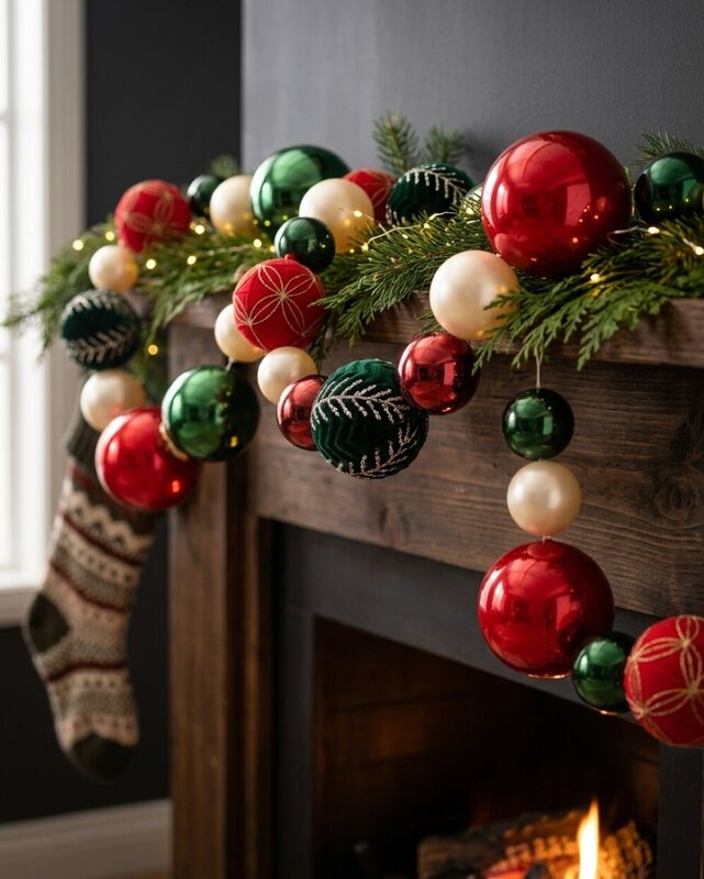 2m Red Green Soft Rose Gold & Champagne Mixed Texture Display Garland — image 2