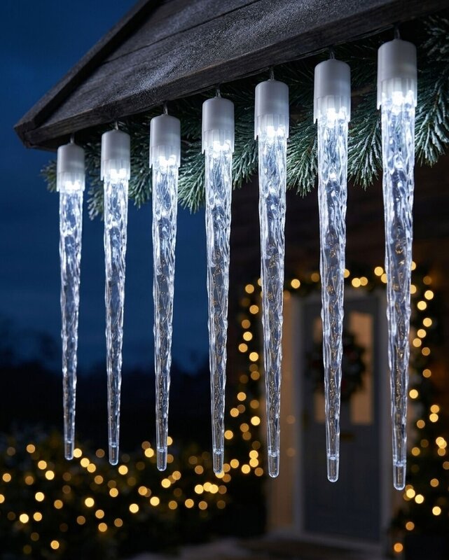 24x Natural Look Glacier Icicle Lights 8 Function Cool White LED | 7m — image 2