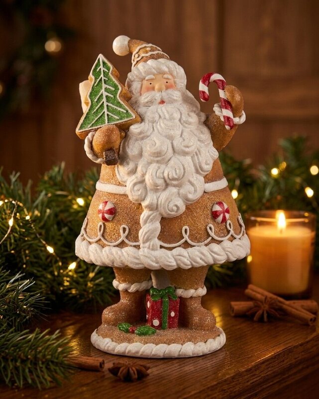 23cm Glitter Gingerbread Cookie Santa Resin Figurine — image 2