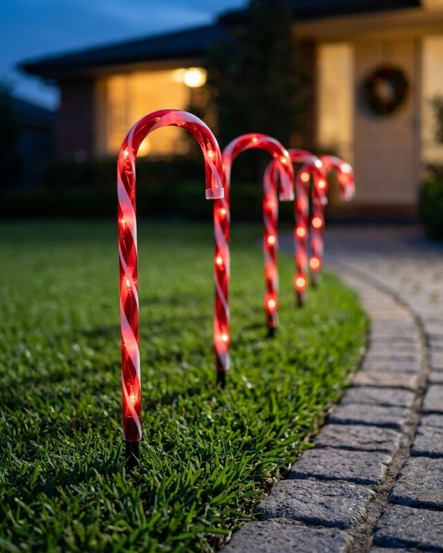 4x Solar LED Candy Cane Path Lights - Red & White Garden Stakes | 43cm — image 4