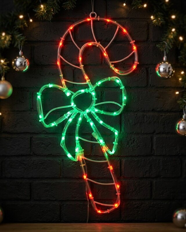 52cm Outdoor Candy Cane & Bow LED Noodle Rope Light Motif — image 2