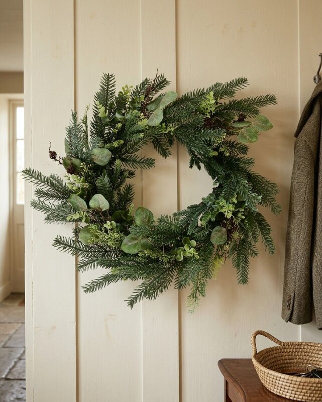 60cm Botanical Mixed Foliage Christmas Wreath With Pine Cones — image 2
