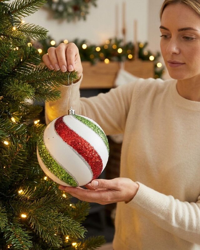 3x Dynamic White Signature Heritage Glitter Swirl Baubles | 12cm — image 3