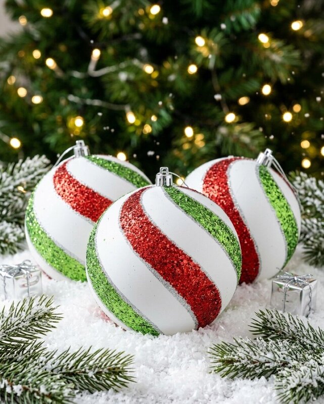 3x Dynamic White Signature Heritage Glitter Swirl Baubles | 12cm — image 2