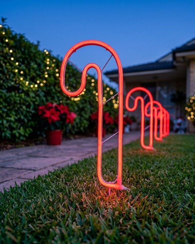 LED Christmas Candy Cane Neon Flex Path Light - Red Solar Garden Stake | 36cm — image 4