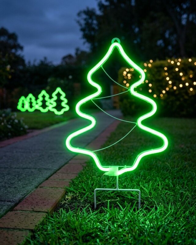 LED Christmas Tree Neon Flex Path Light - Green Solar Garden Stake | 32cm — image 4
