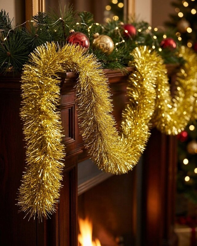 Premium 8ply Gold Metallic Fir Christmas Tinsel Garland | 5m x 10cm — image 2