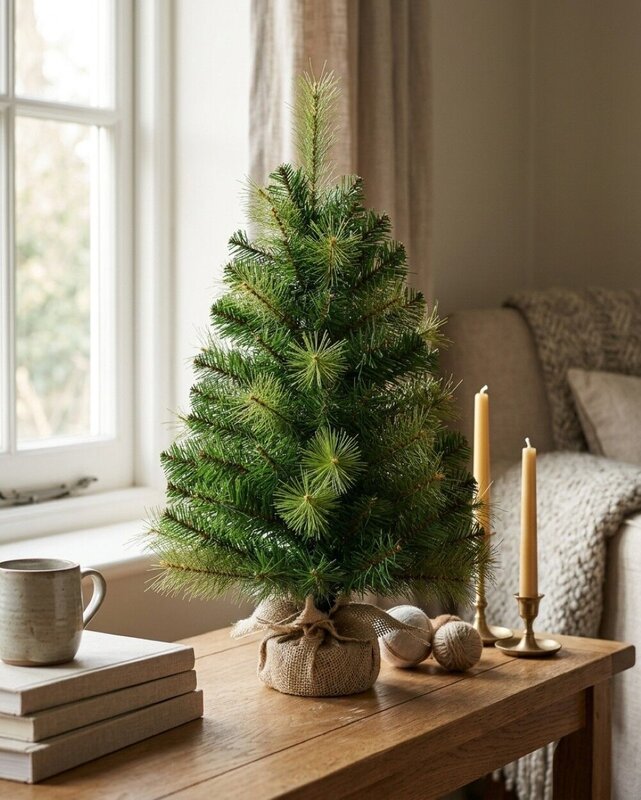 65cm Balsam Pine & Fir Needle Tabletop Tree | 104 Tips & Burlap Base — image 2