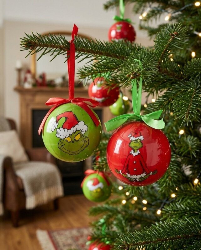 6x Whimsical Red & Green Essential Grinch Boxed Baubles | 70mm — image 2
