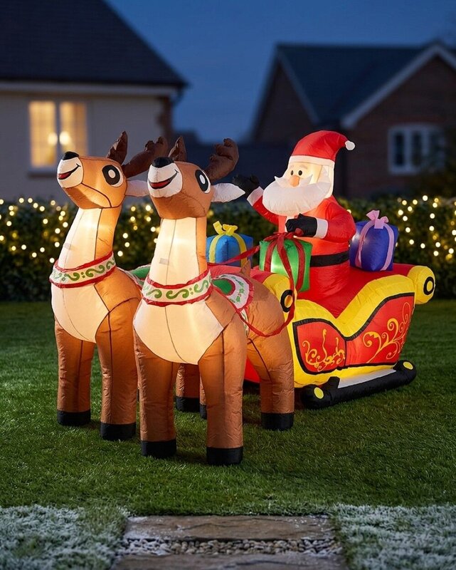 2.1m Santa In Sleigh With Two Reindeer | LED Outdoor Inflatable — image 2