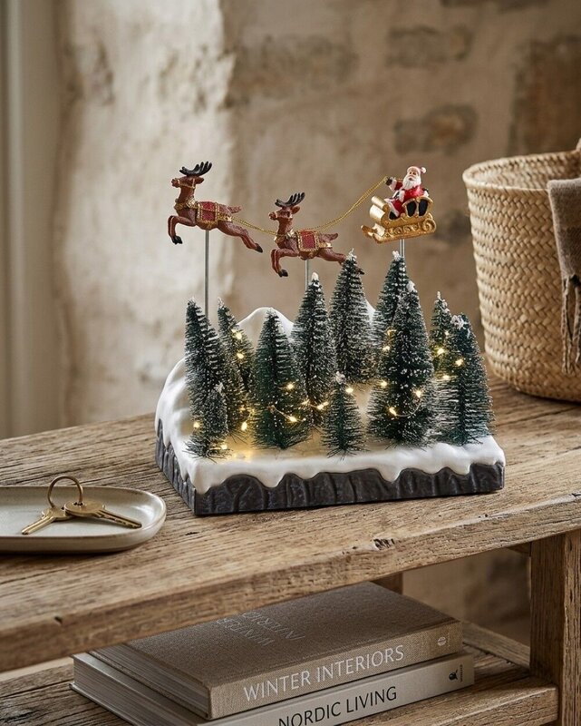 Animated Flying Santa Sleigh Over Snowy Forest With LED Lights | 21cm — image 4