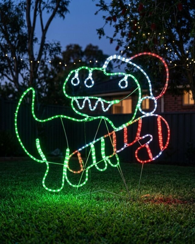 1.1m Dynamic Dinosaur With Candy Cane Outdoor Christmas LED Light Display — image 4