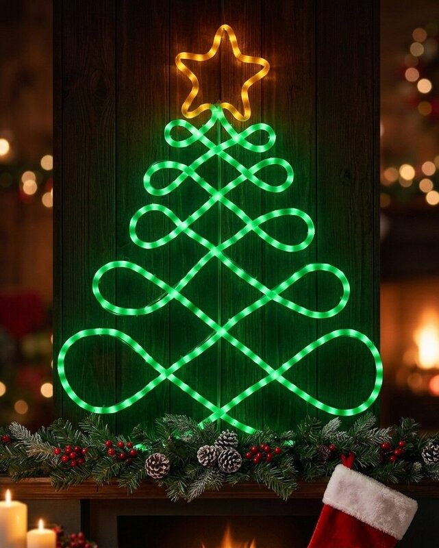 81cm Green & Orange Wavy Loop Pattern Christmas Tree Light Display — image 2