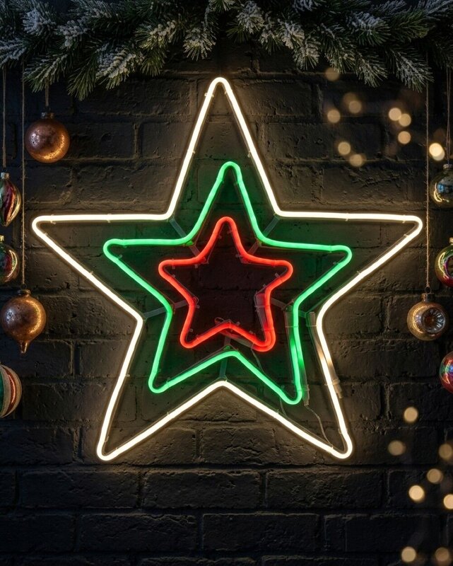 51cm Concentric Stars Outdoor Red Green & Cool White Neon LED Light Display — image 2