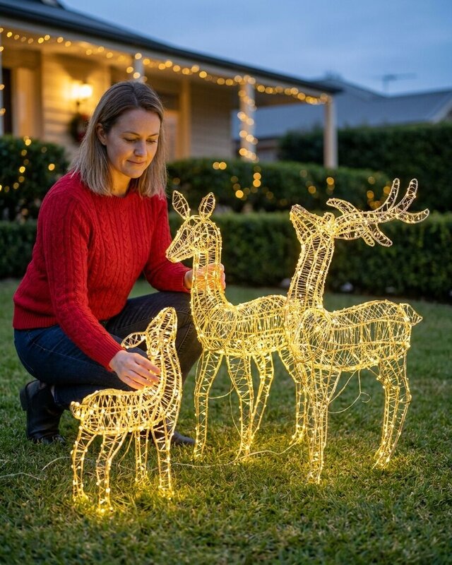 3D Reindeer Family Of 3 Warm White Naked Wire LED Light Display — image 3
