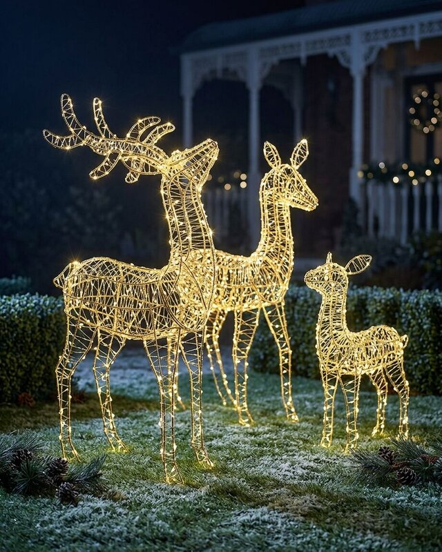 3D Reindeer Family Of 3 Warm White Naked Wire LED Light Display — image 4