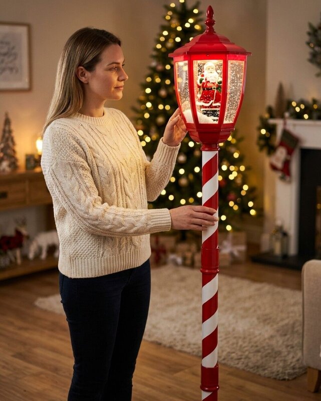 1.5m Snowing Santa Musical Christmas Street Lamp Post | USB Indoor Display — image 3
