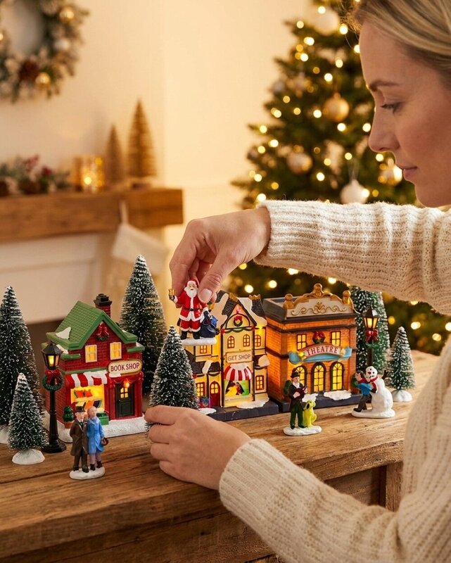 17 Piece Christmas Village Set With Theatre, Bookshop & Gift Store Figures — image 3