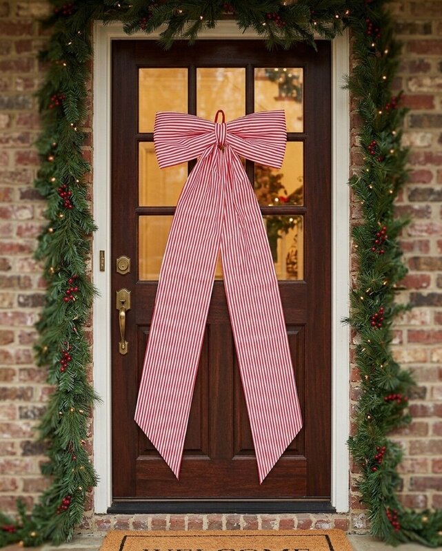 Red & White Candy Cane Stripe Front Door Bow & Ribbon Sash | 1.6m — image 2
