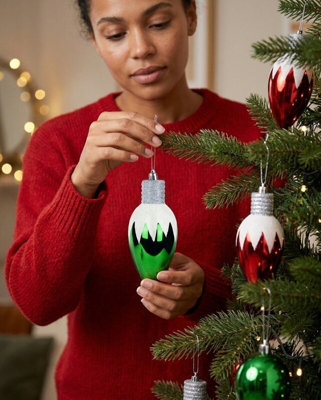 4x Whimsical Red & Green Majestic Icicle Light Bulb Baubles | 16cm — image 3
