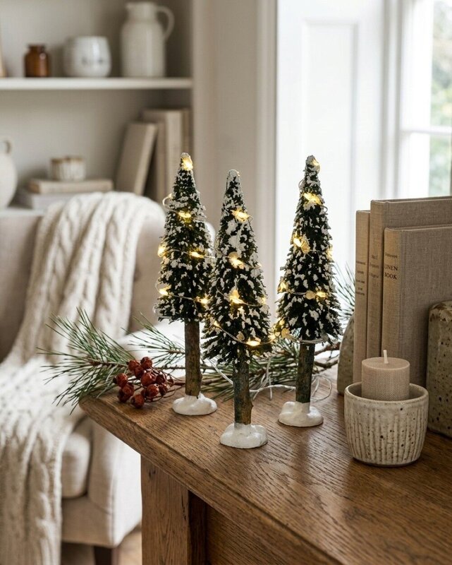 3x Snow Flocked LED Pine Trees Village Scenery | 14cm — image 4