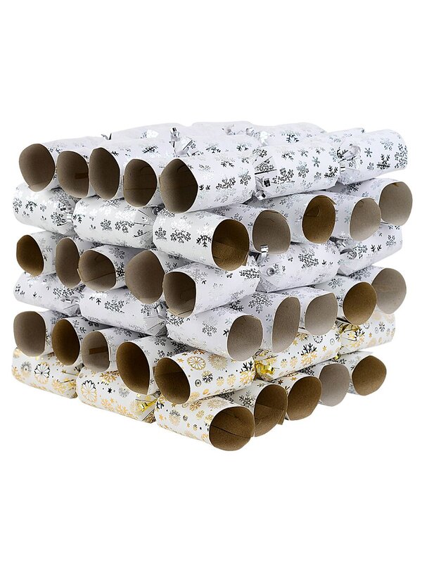 50x Gold & Silver Snowflake On White Christmas Bon Bons (Crackers) | 34cm