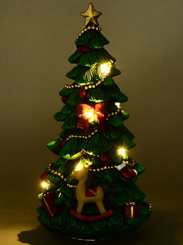 Musical Wind Up Christmas Tree Ornament With Warm White LED | 26cm