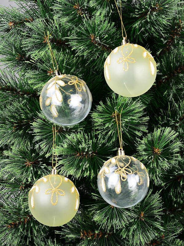 4x Celestial Clear & Cream Signature Botanical Gold Filigree Baubles | 80mm