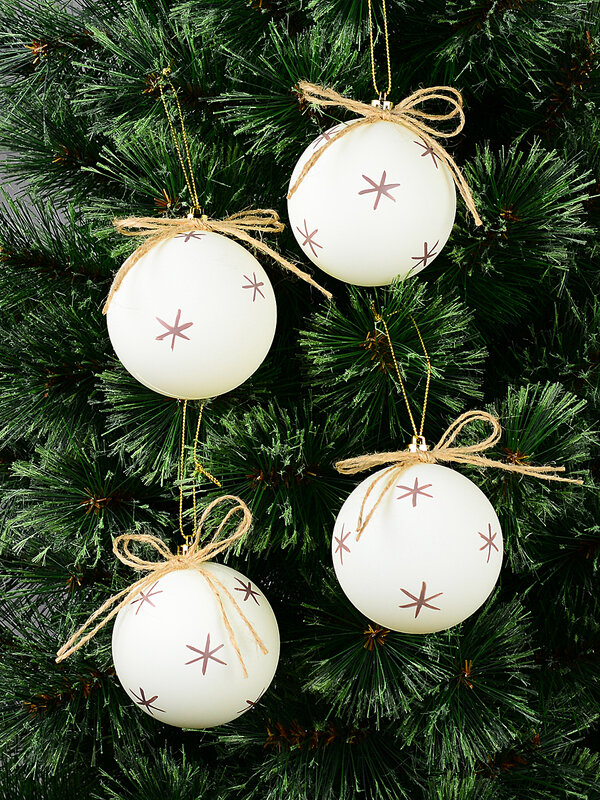 4x Heritage Ivory & Deep Mauve Signature Starburst Jute Bow Baubles | 80mm