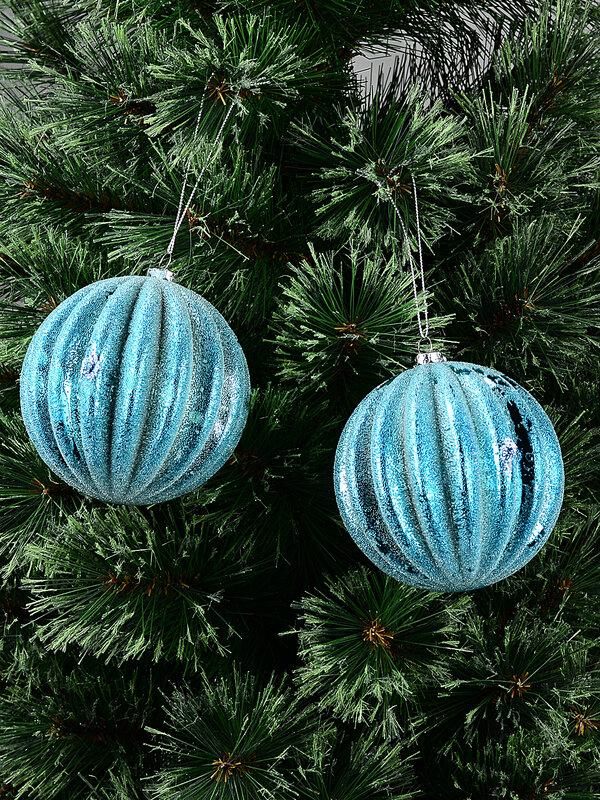 2x Dynamic Turquoise Signature Ridge Textured & Glitter Baubles | 10cm — image 2