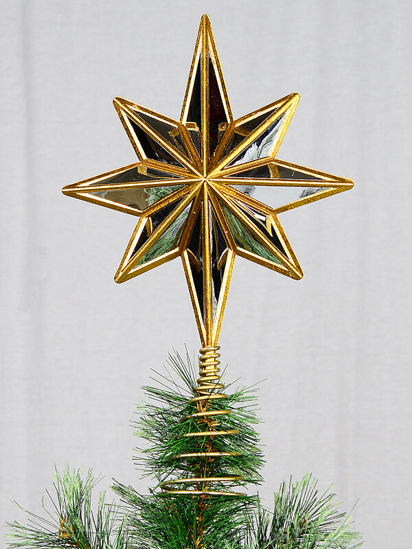 Dynamic Liquid Chrome & Gold Mirror Statement Star Tree Topper | 23cm