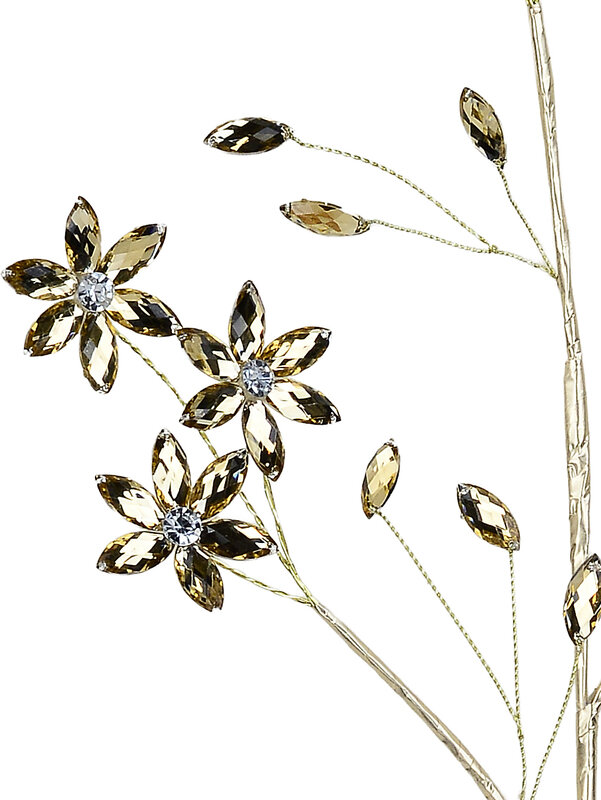 Honey Amber Diamante Blossom Spray Stem With Gilded Branches | 58cm — image 2