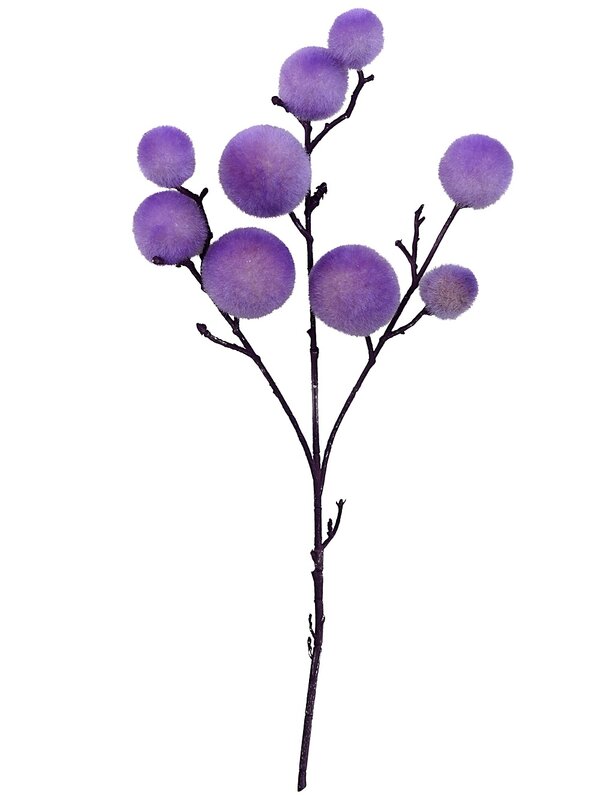 Pastel Lavender Flocked Bauble Spray Pick With Plum Purple Branches | 52cm — image 3