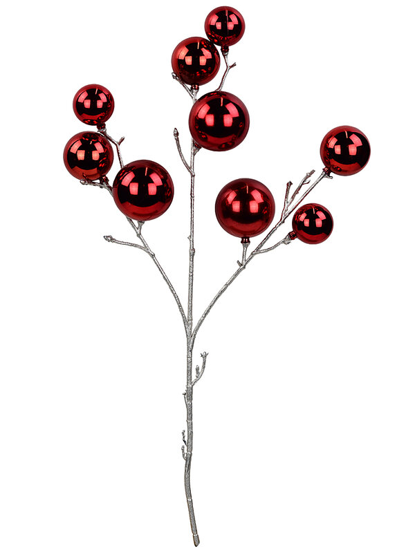 Shiny Electro Red Bauble Christmas Spray Pick With Matte Silver Branches | 52cm — image 3