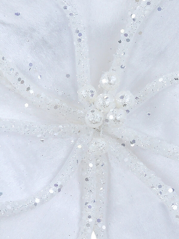 Winter White Velvet Poinsettia Long Stem With Silver Sequin Trim | 32cm — image 2