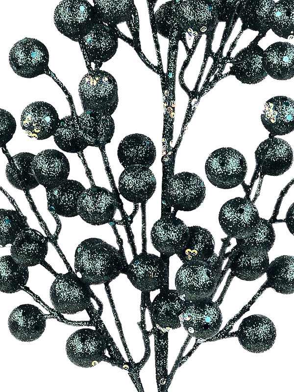 Forest Green Glitter & Iridescent Sequin Christmas Berry Spray Stem | 78cm — image 2