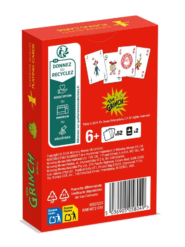 Official Waddingtons No. 1 The Grinch Playing Cards | Dr. Seuss Holiday Deck