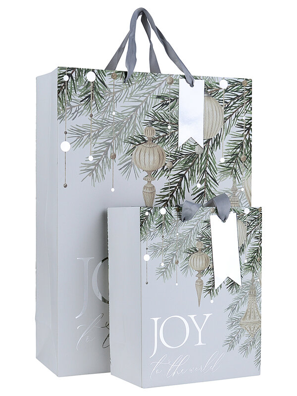Large Boutique Joy To The World Silver Foil Christmas Gift Bag | 42cm